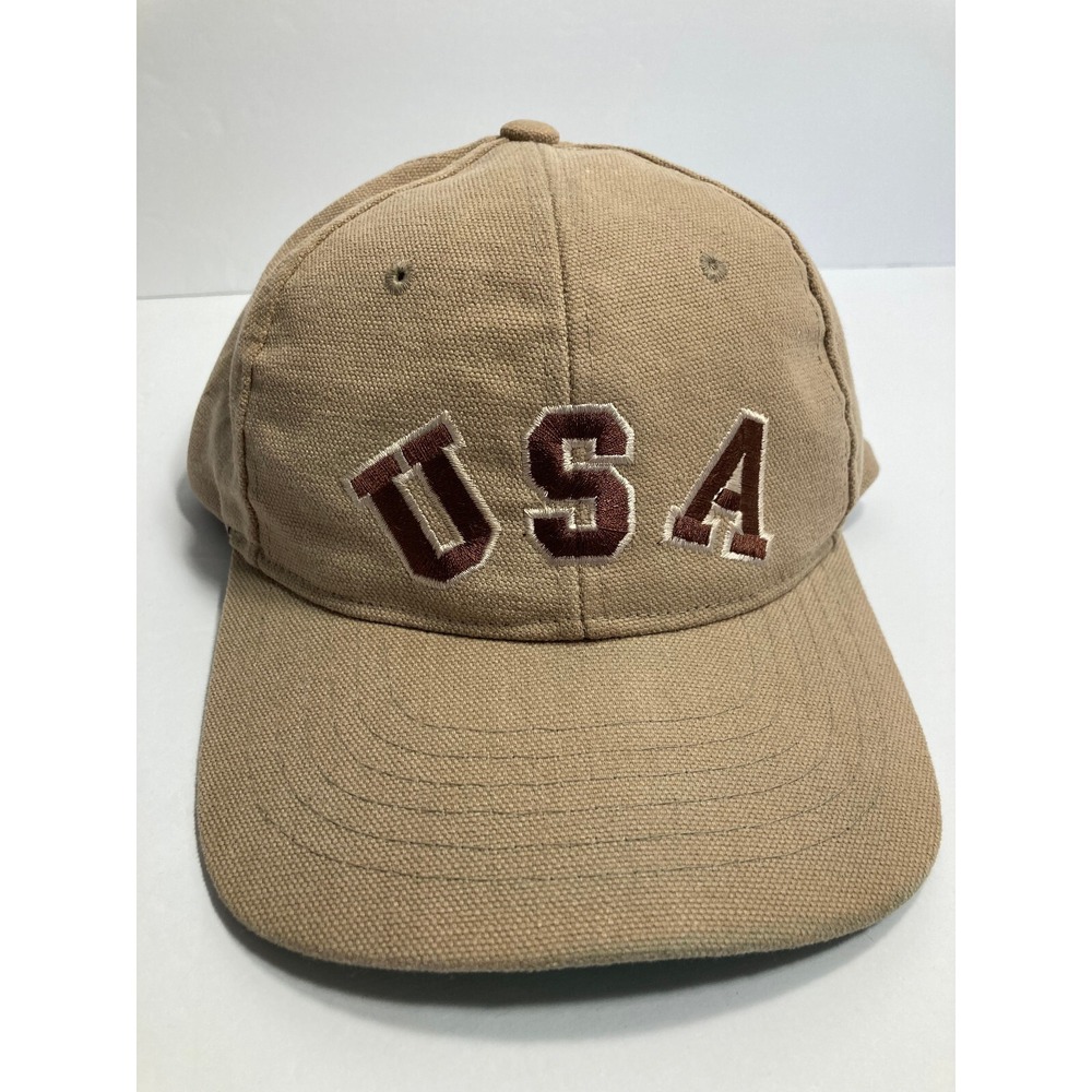 USA Baseball Hat Cap Beige Brown  Canvas 100% Cotton Adjustable Repute Brand‎
